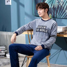 Load image into Gallery viewer, 2019 New Style Men's Pajamas Set Autumn Winter Warm Flannel Thicken Male Pajamas Sets Long Sleeve Sleepwear Top +Pant Leisure