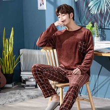 Load image into Gallery viewer, 2019 New Style Men's Pajamas Set Autumn Winter Warm Flannel Thicken Male Pajamas Sets Long Sleeve Sleepwear Top +Pant Leisure