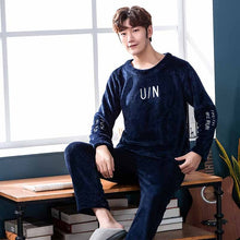 Load image into Gallery viewer, 2019 New Style Men's Pajamas Set Autumn Winter Warm Flannel Thicken Male Pajamas Sets Long Sleeve Sleepwear Top +Pant Leisure