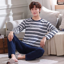 Load image into Gallery viewer, Stripe pajamas men long sleeve pijama set for male plus size sleep clothing casual nightie sleepwear man pyjamas suit autumn