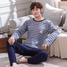 Load image into Gallery viewer, Stripe pajamas men long sleeve pijama set for male plus size sleep clothing casual nightie sleepwear man pyjamas suit autumn