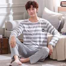 Load image into Gallery viewer, Stripe pajamas men long sleeve pijama set for male plus size sleep clothing casual nightie sleepwear man pyjamas suit autumn