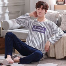 Load image into Gallery viewer, Stripe pajamas men long sleeve pijama set for male plus size sleep clothing casual nightie sleepwear man pyjamas suit autumn