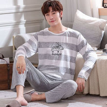 Load image into Gallery viewer, Stripe pajamas men long sleeve pijama set for male plus size sleep clothing casual nightie sleepwear man pyjamas suit autumn