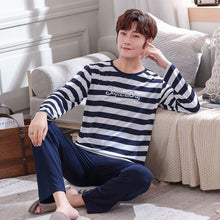Load image into Gallery viewer, Stripe pajamas men long sleeve pijama set for male plus size sleep clothing casual nightie sleepwear man pyjamas suit autumn