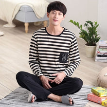 Load image into Gallery viewer, Stripe pajamas men long sleeve pijama set for male plus size sleep clothing casual nightie sleepwear man pyjamas suit autumn