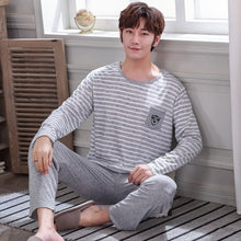 Load image into Gallery viewer, Stripe pajamas men long sleeve pijama set for male plus size sleep clothing casual nightie sleepwear man pyjamas suit autumn